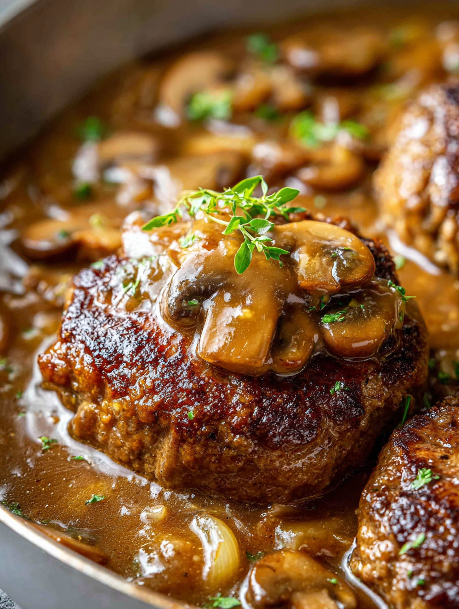 A close up of a piece of meat with mushrooms on top.