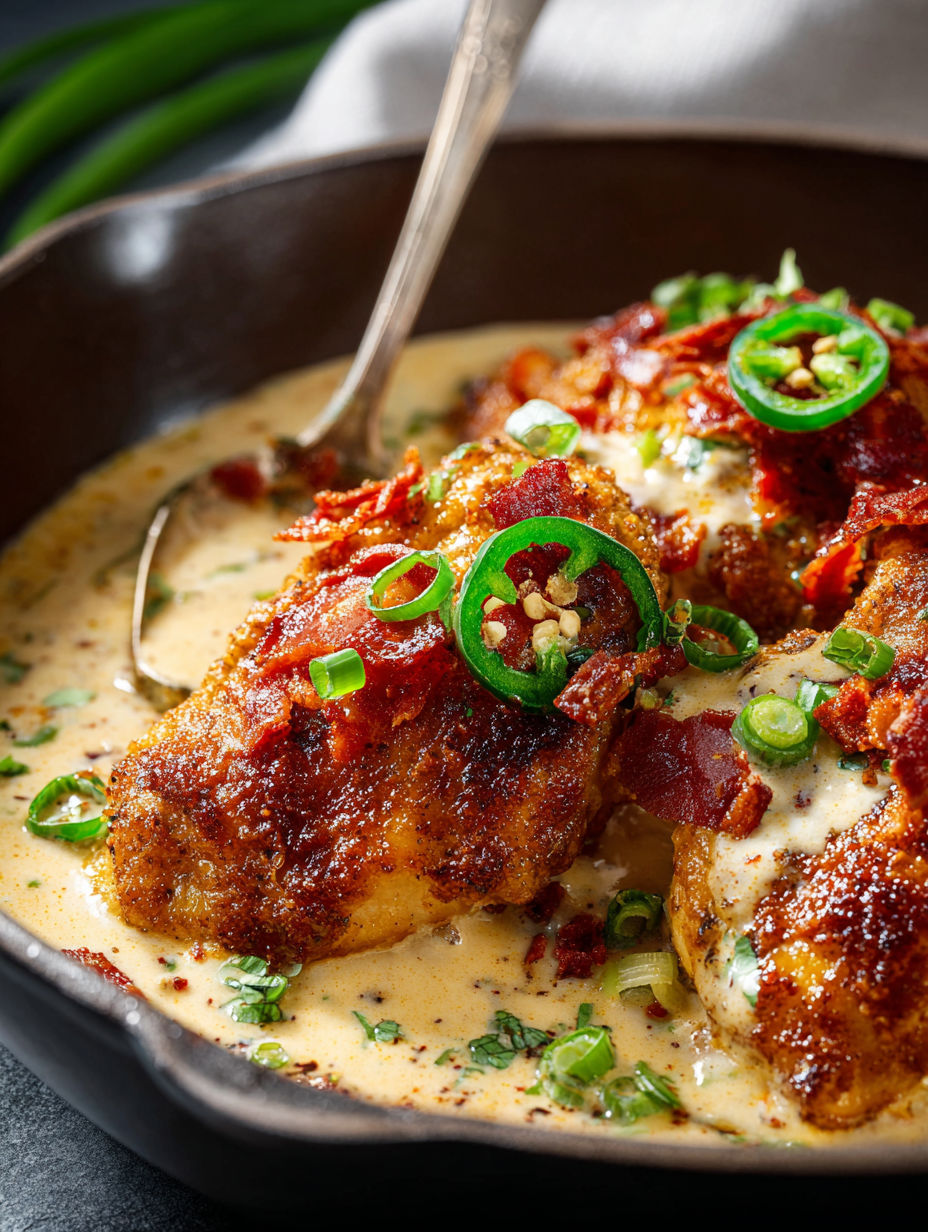 A close up of a jalapeño popper chicken dish.