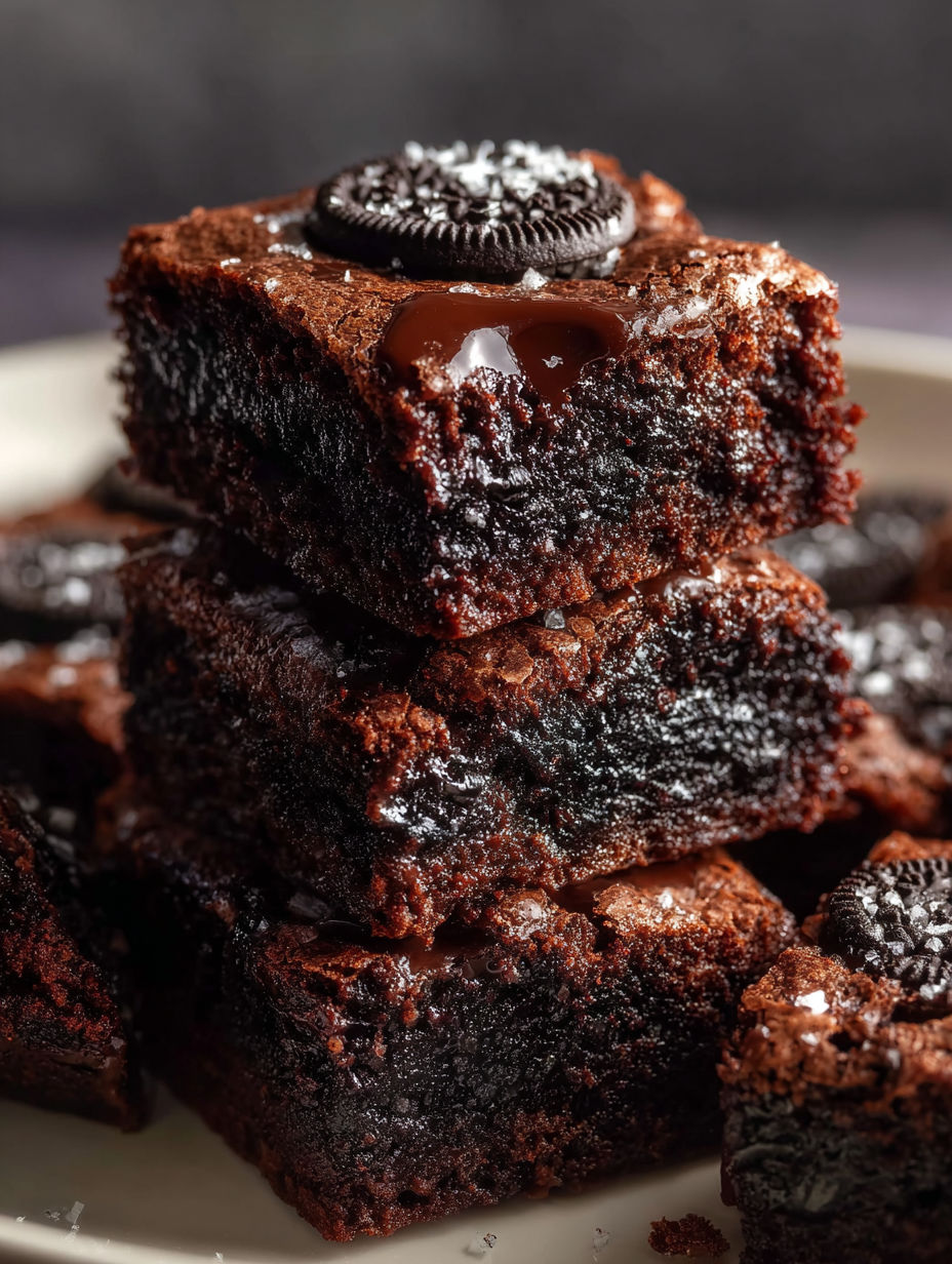 A stack of Oreo Brownie Cookies.