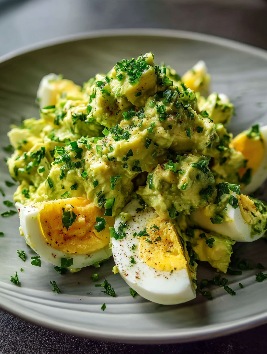 A plate of creamy avocado egg salad.