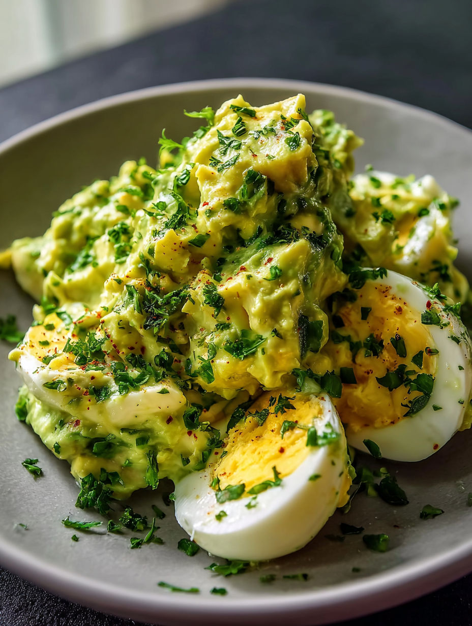 A plate of creamy avocado egg salad.