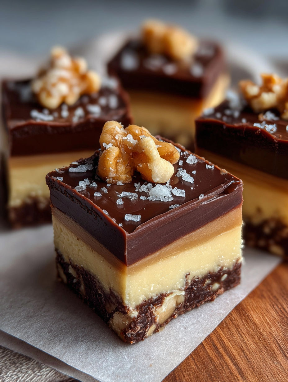 A piece of chocolate cake with walnuts on top.