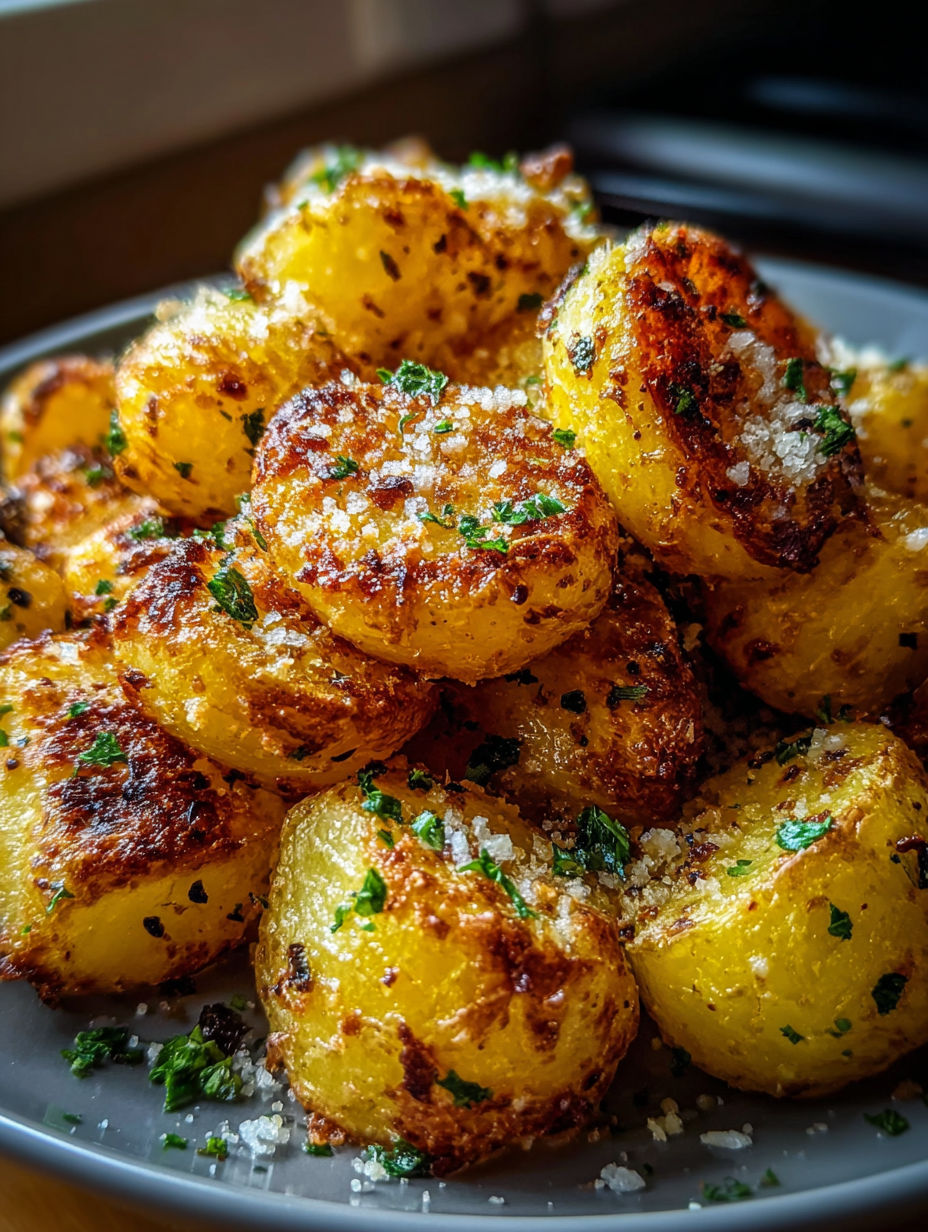 Crispy Parmesan Potatoes on a plate.