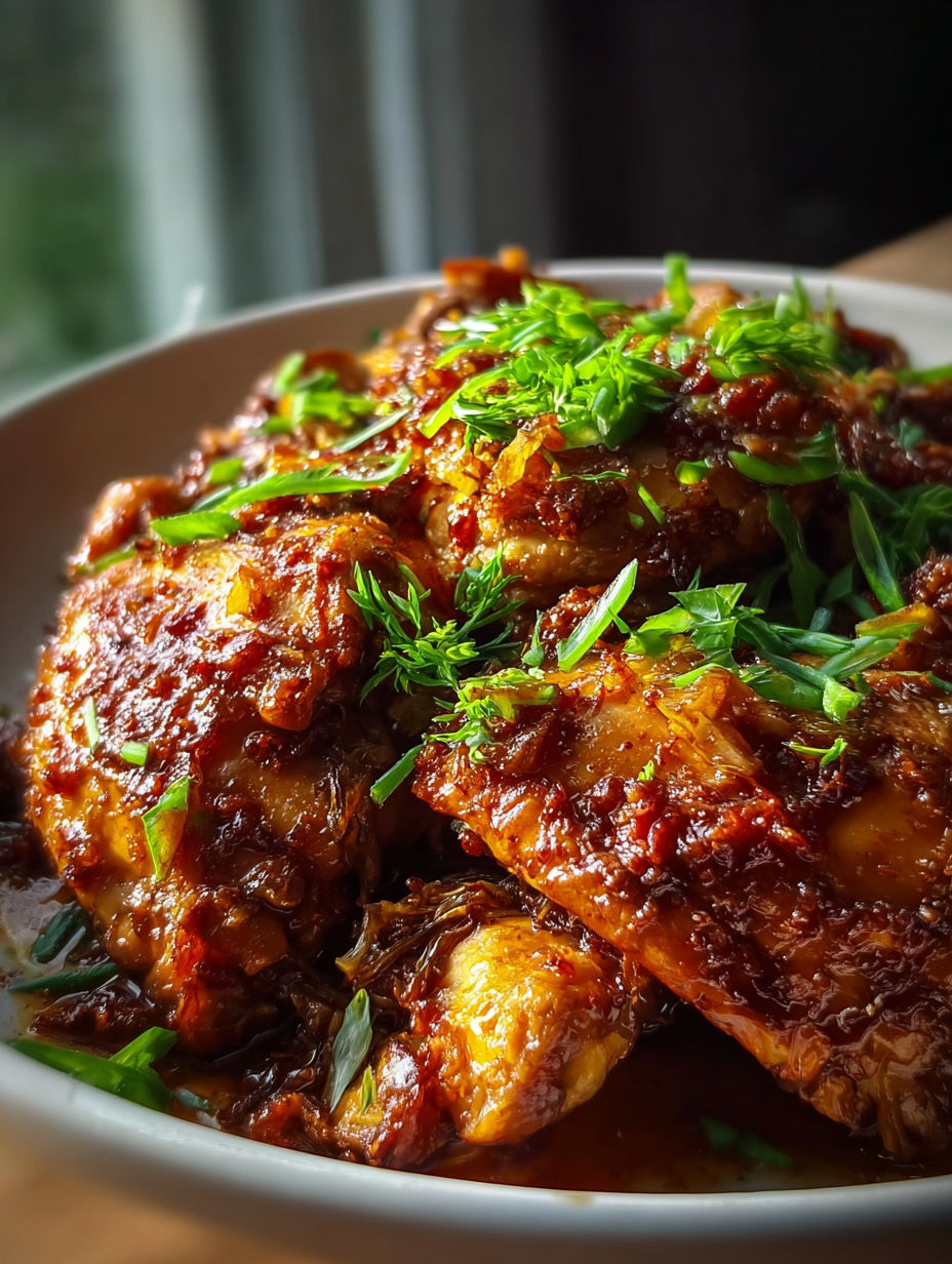 A bowl of slow cooker brown sugar garlic chicken.