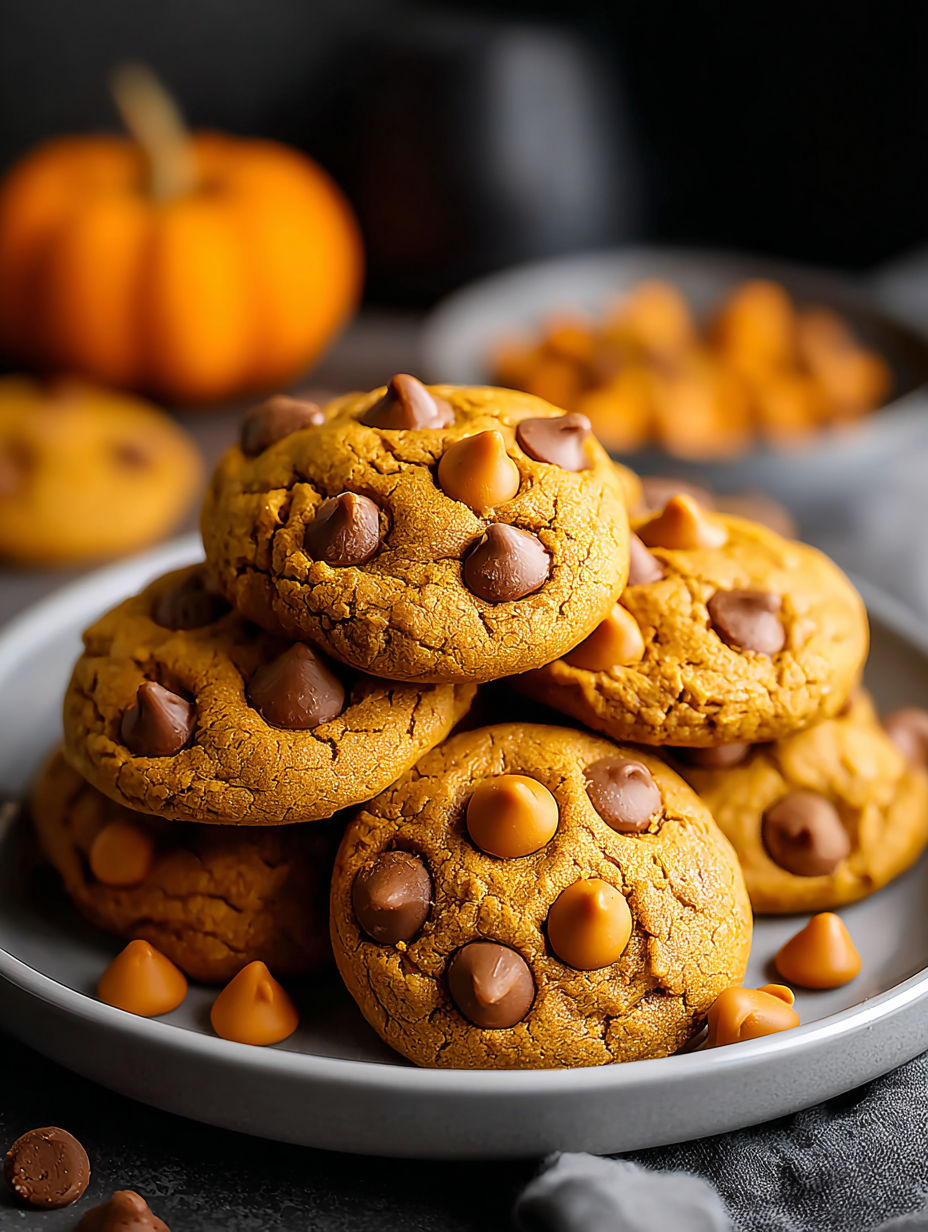 A plate of pumpkin butterscotch chip cookies.