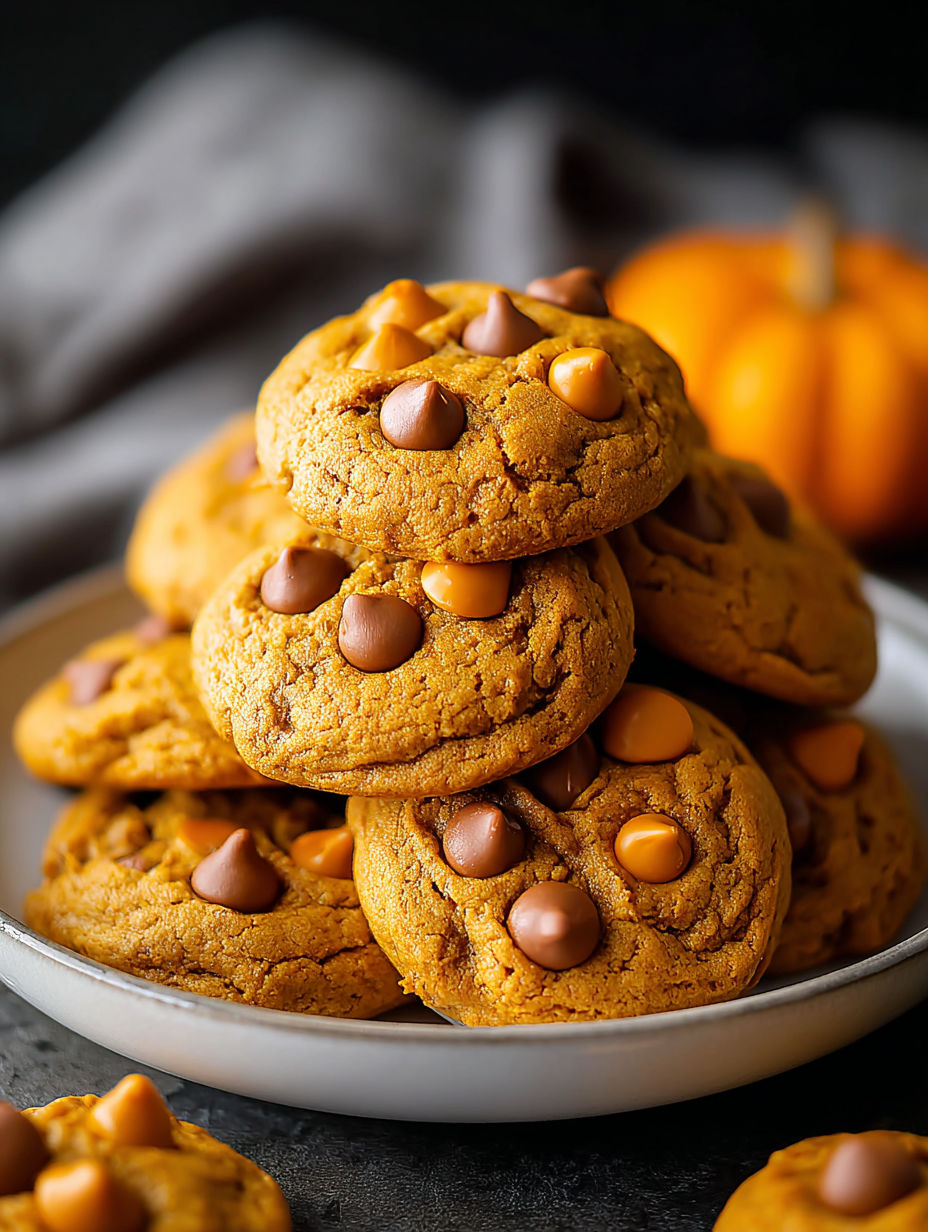 A plate of pumpkin butterscotch chip cookies.