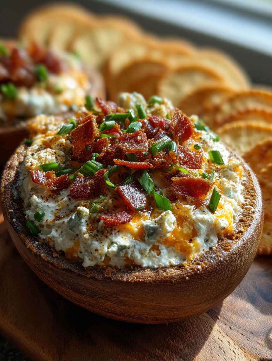 A cream cheese appetizer with bacon and chives.
