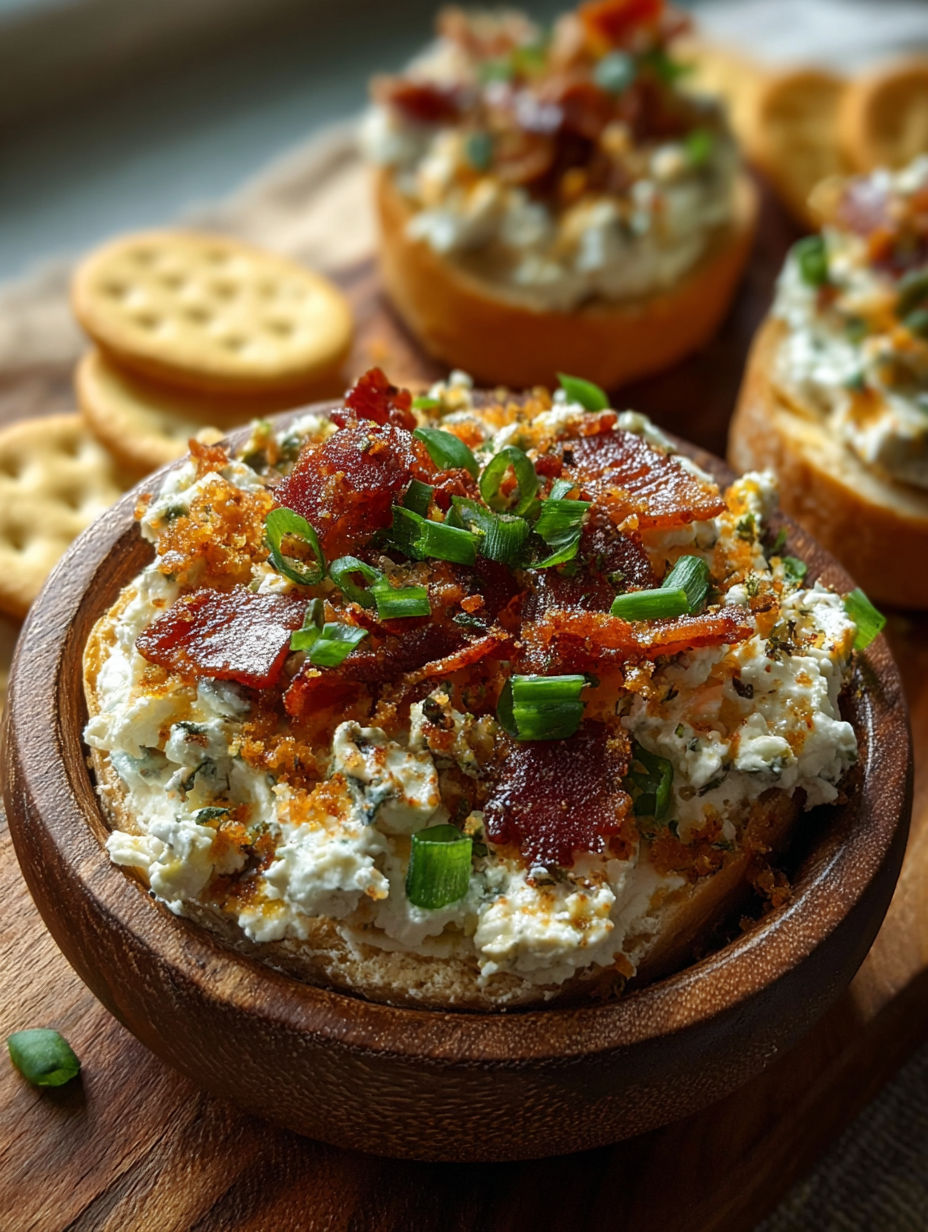 A cream cheese appetizer with bacon and green onions.