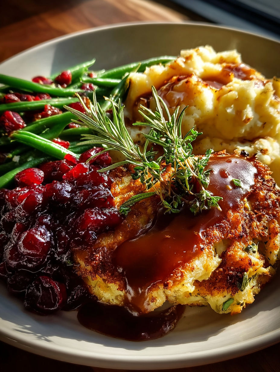 A plate of food with green beans, potatoes, and cranberry sauce.