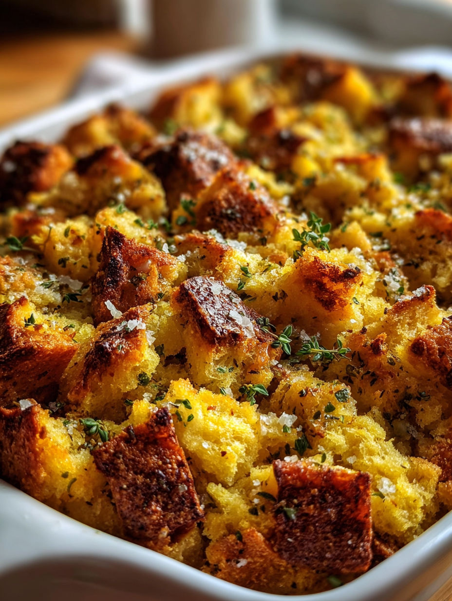 A close up of a delicious looking casserole dish filled with bread and other ingredients.