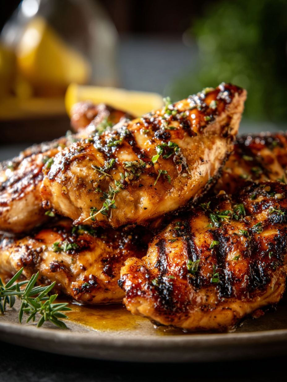 Grilled chicken with herbs and lemon.