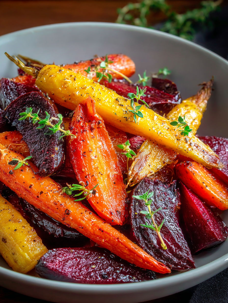 A bowl of honey roasted carrots and beets.