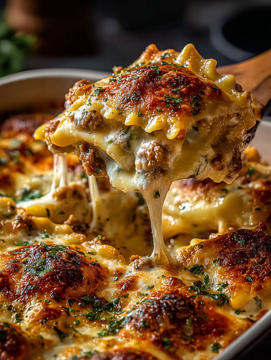 A close up of a delicious looking Million Dollar Ravioli Casserole.