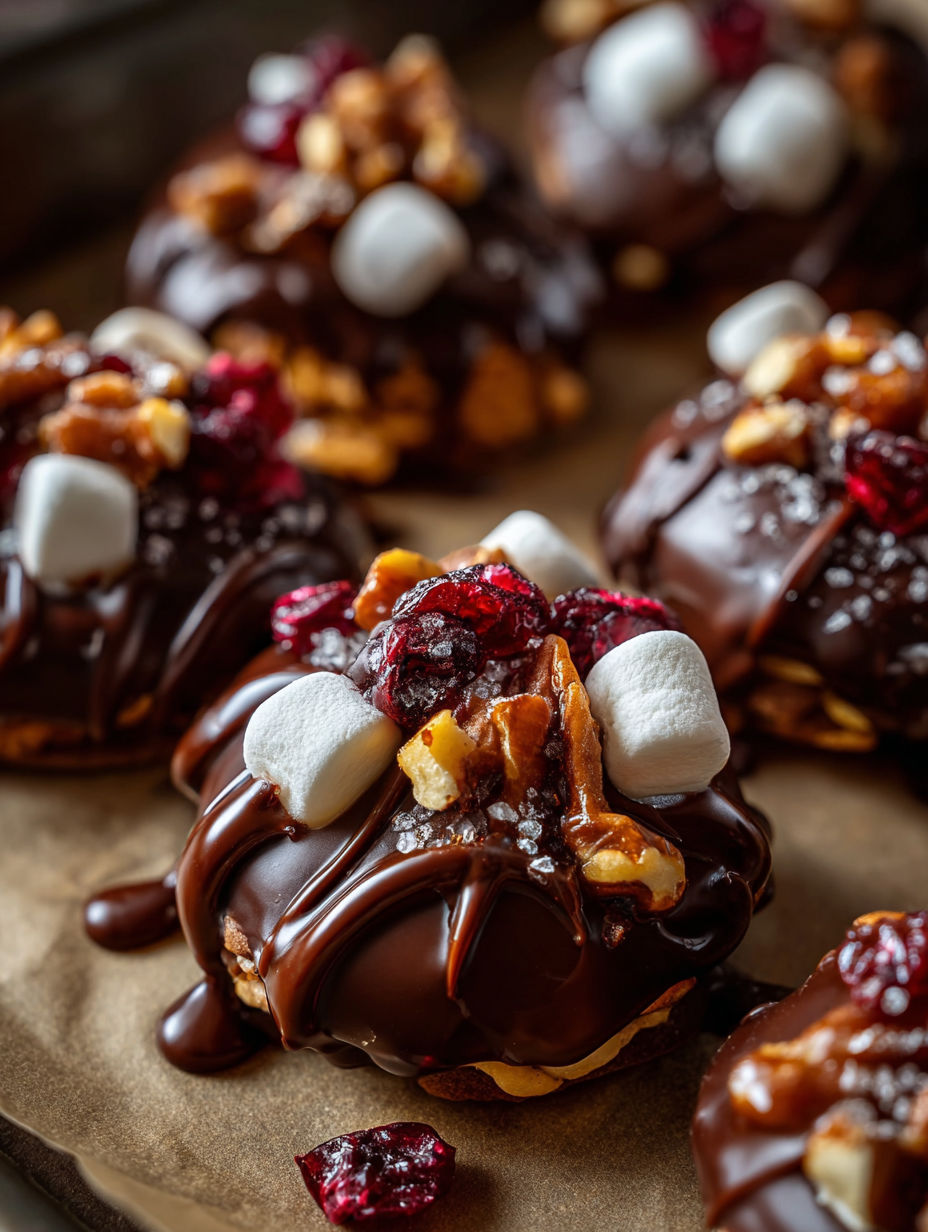 Chocolate dessert with marshmallows and nuts.