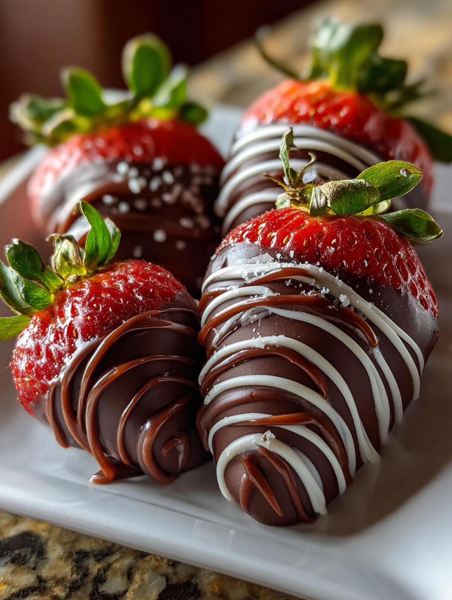 Chocolate covered strawberries on a plate.