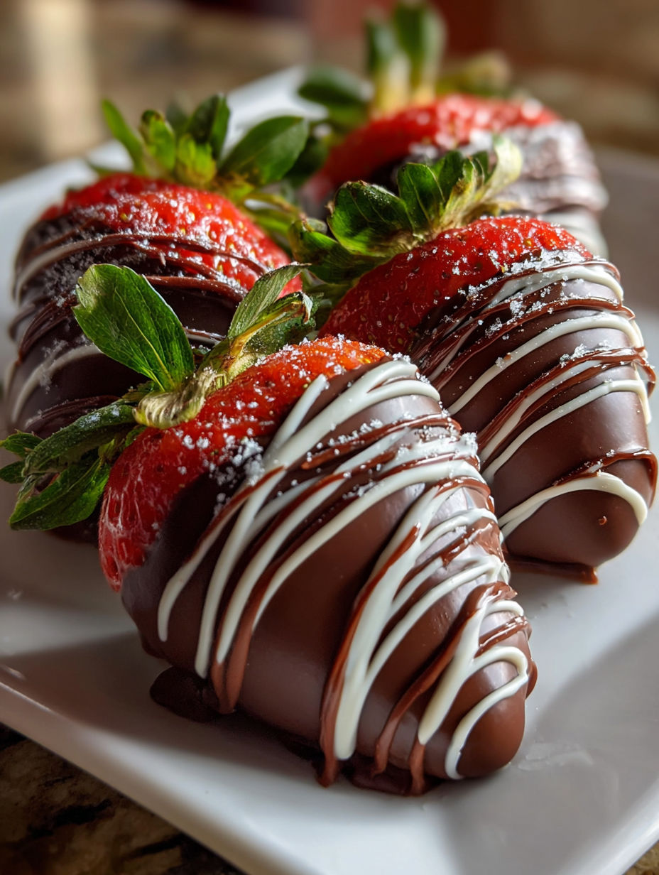 Chocolate covered strawberries on a plate.