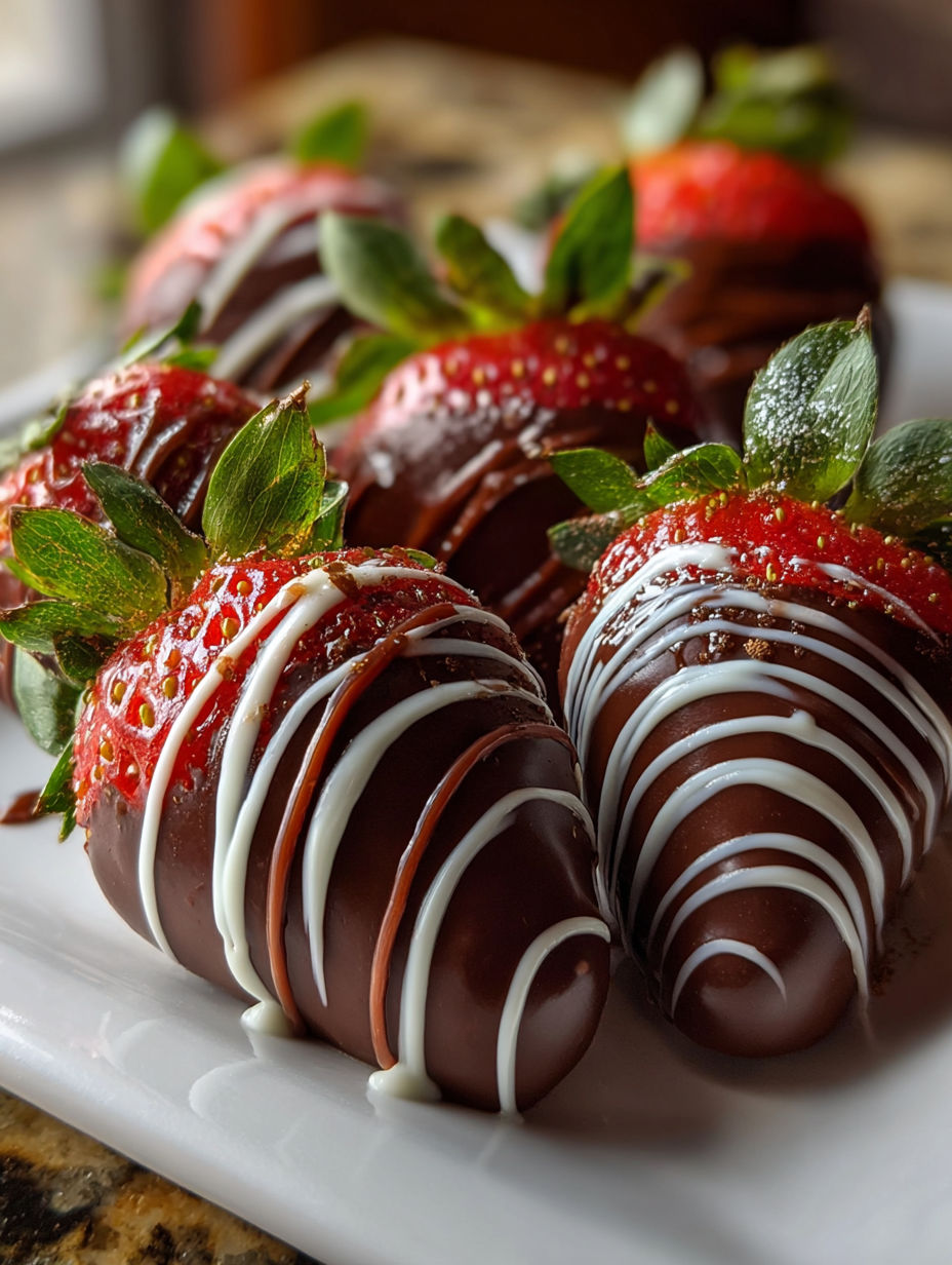 A plate of chocolate covered strawberries.