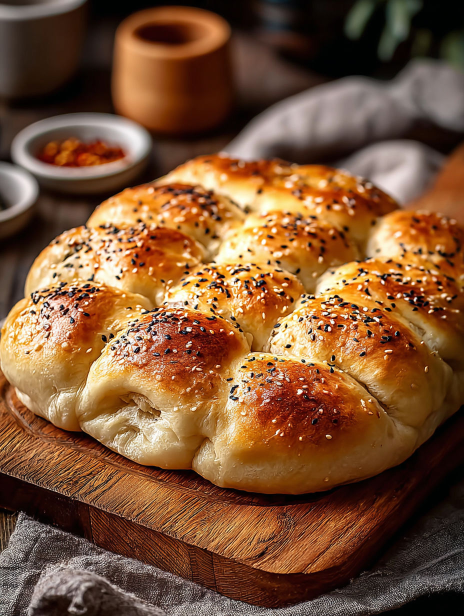 A close up of a freshly baked Turkish Bazlama Bread.