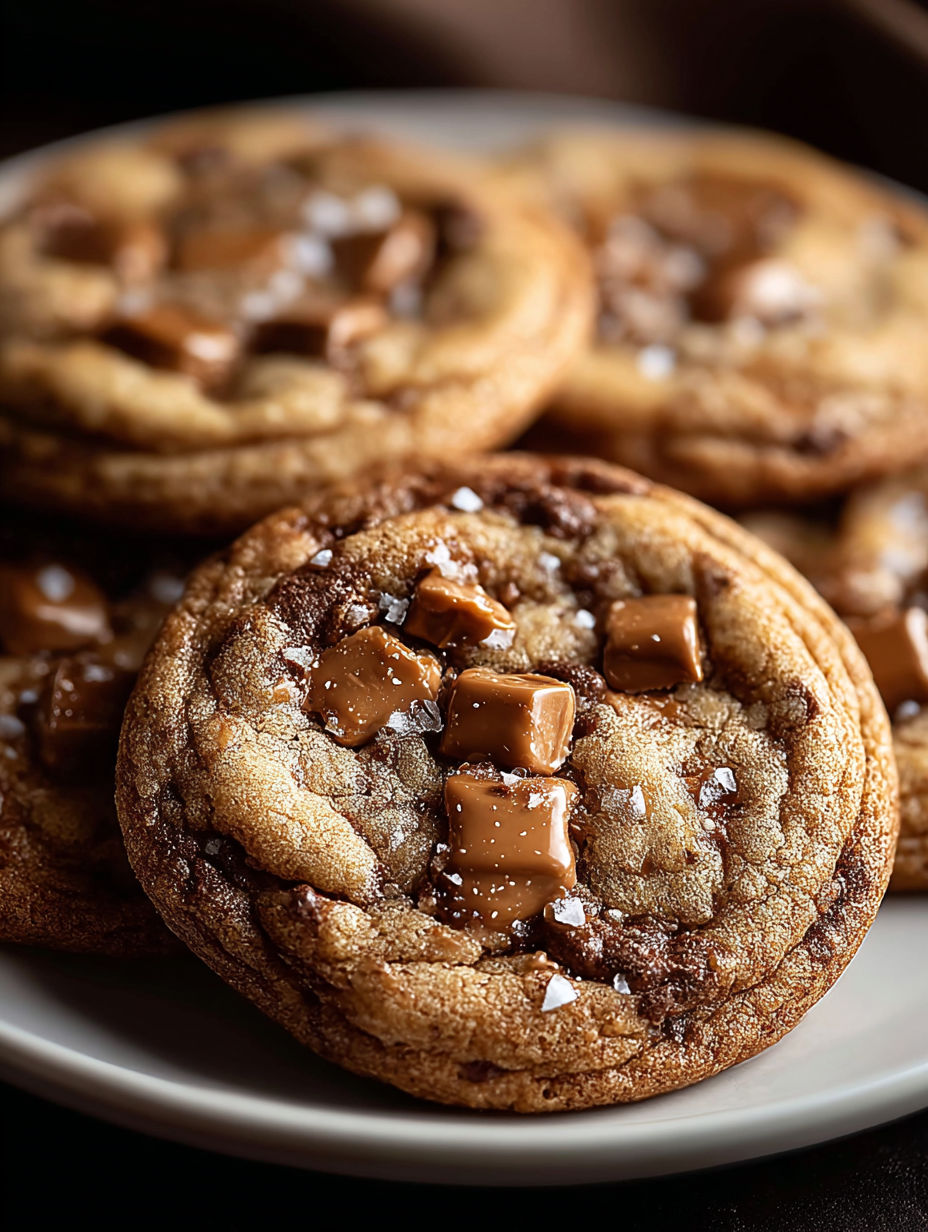 A plate of cookies with a brown toffee sauce.