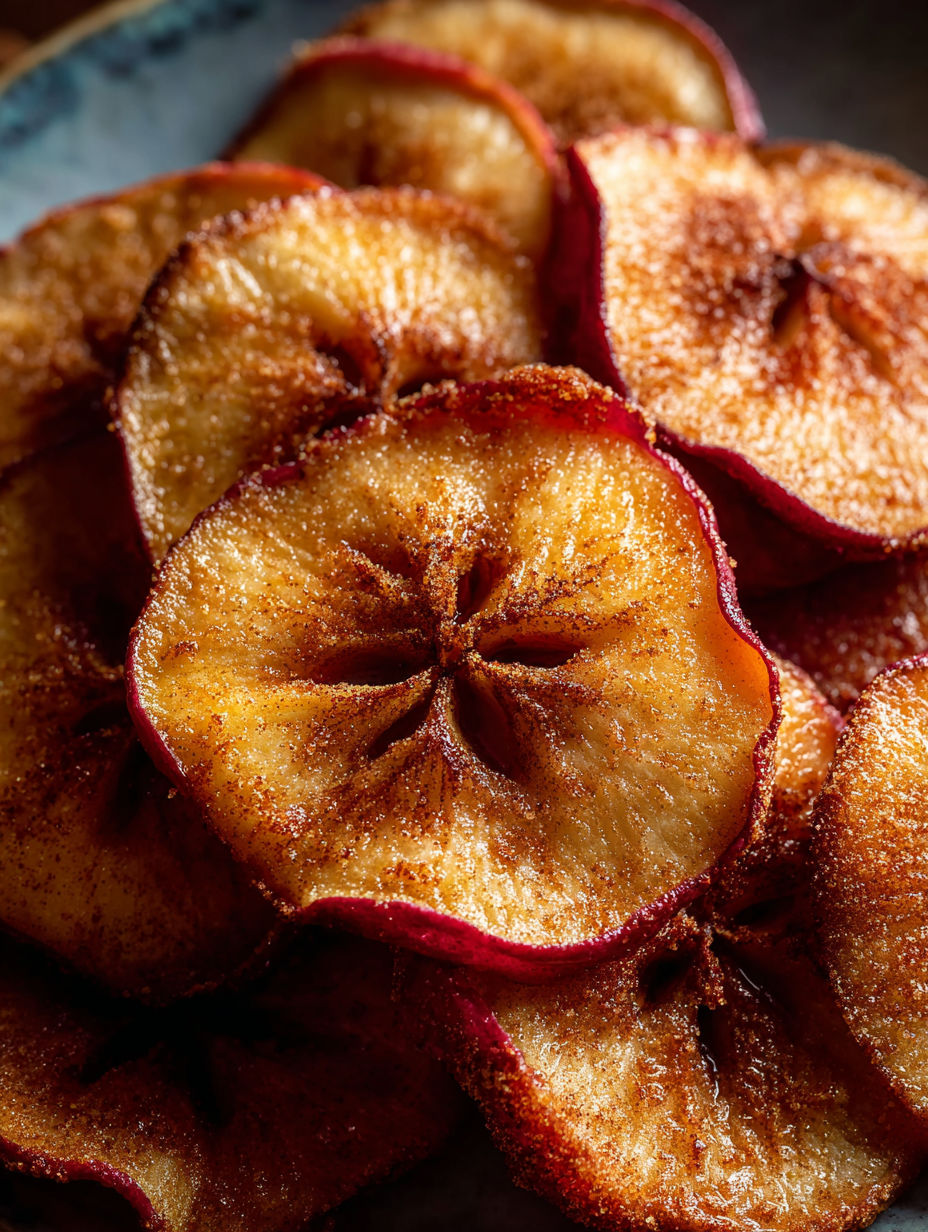 Crispy baked cinnamon apple slices.