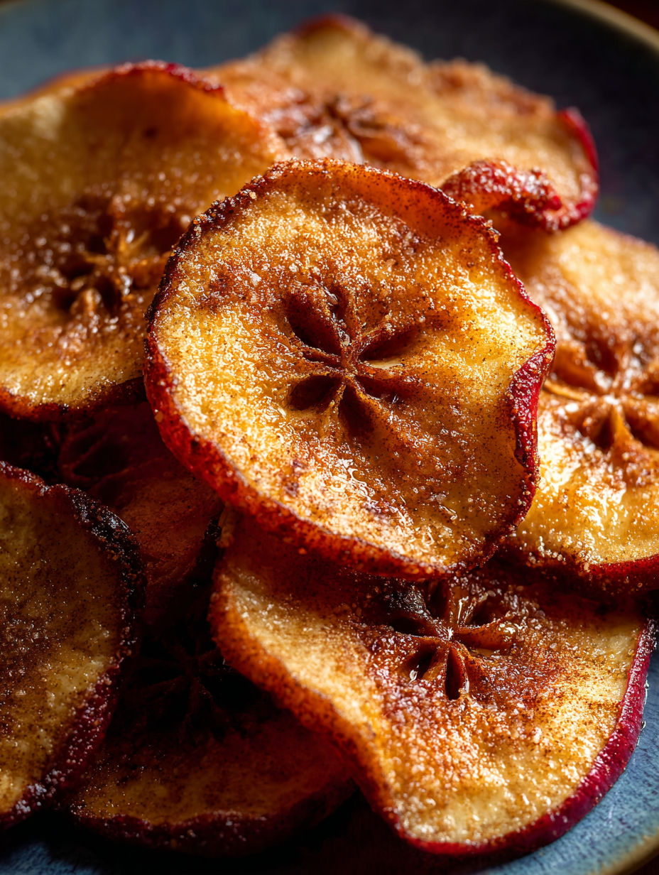 Crispy baked cinnamon apple slices.