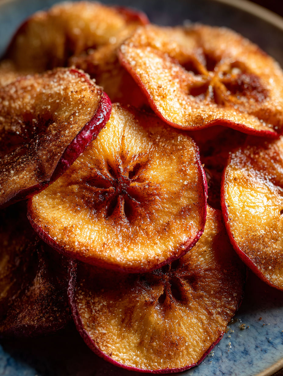 Crispy baked cinnamon apple slices.