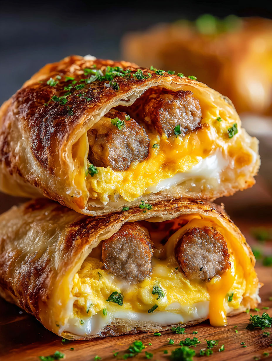 Two easy sausage, egg, and cheese breakfast roll-ups.