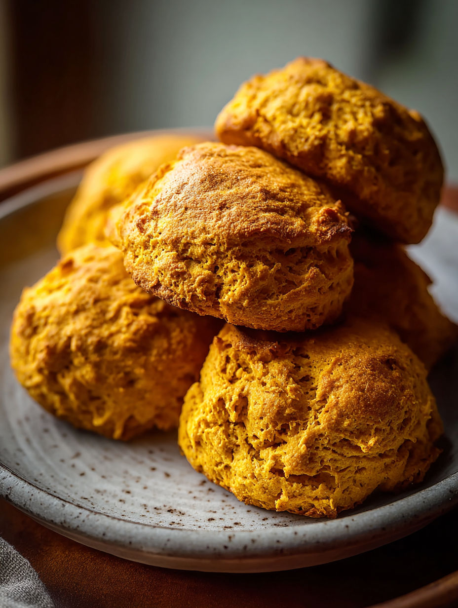 A stack of fluffy spiced pumpkin biscuits.