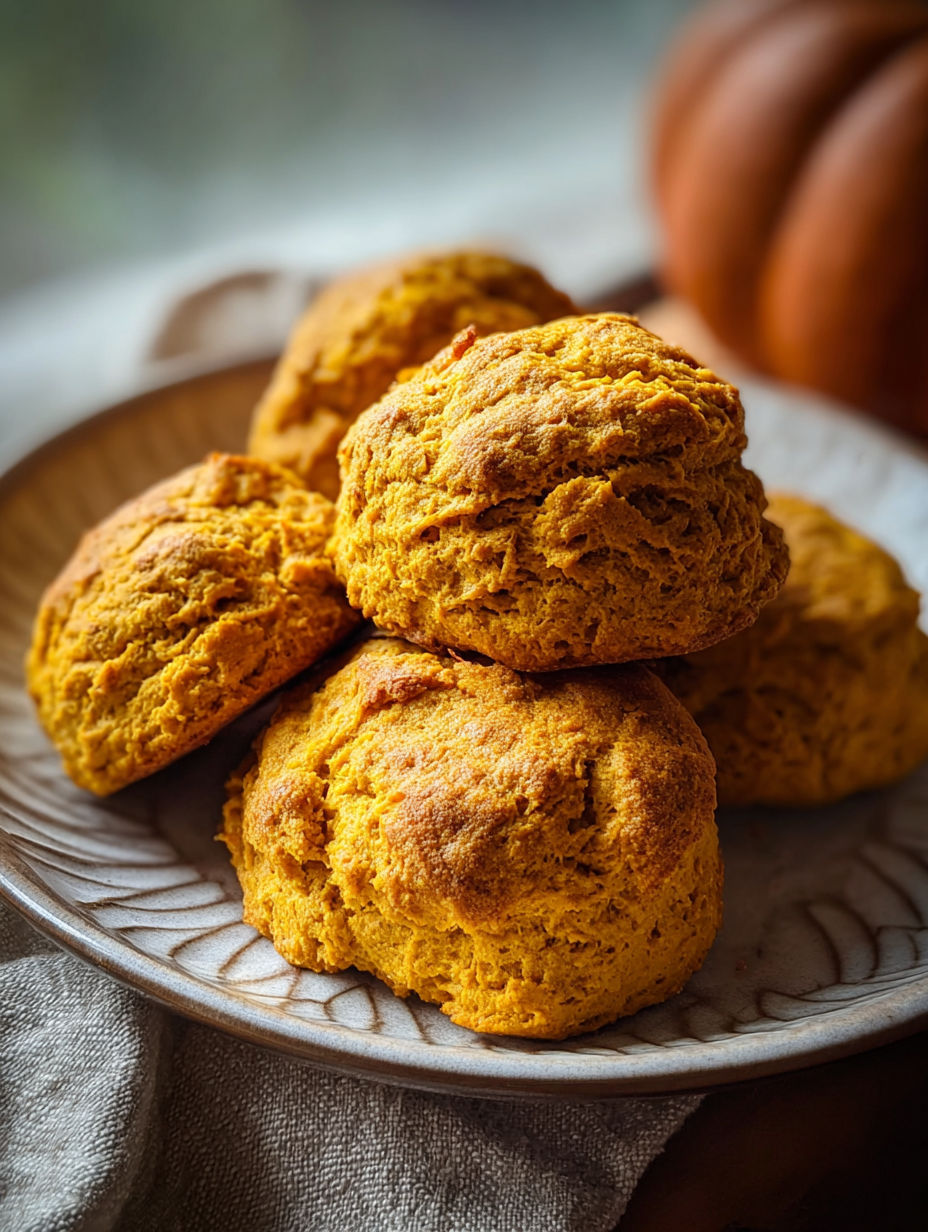 A plate of fluffy spiced pumpkin biscuits.