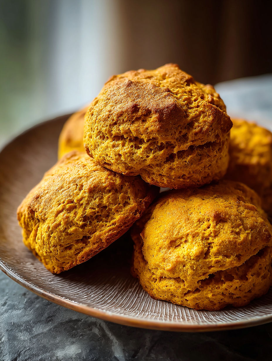 A plate of fluffy spiced pumpkin biscuits.