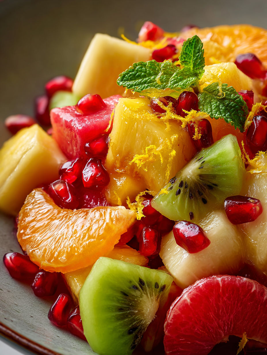 A colorful fruit salad with citrus zest.