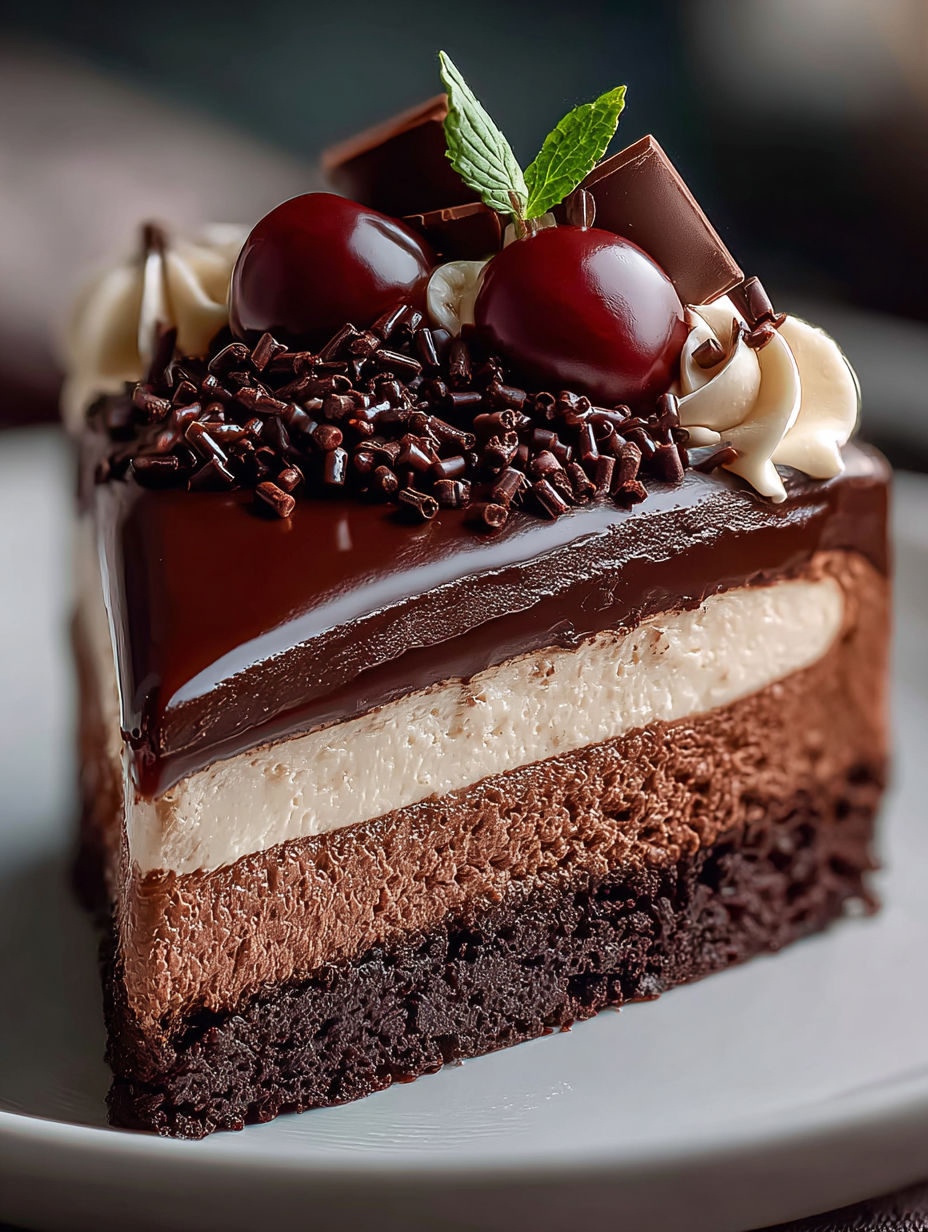 A slice of chocolate mousse cake.