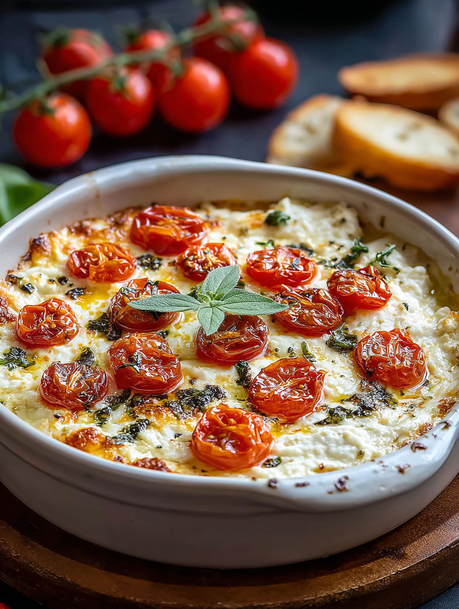 A bowl of goat cheese tomato basil dip.