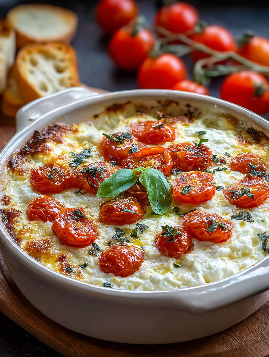 A bowl of goat cheese tomato basil dip.