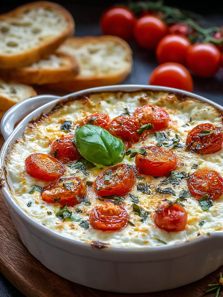 A bowl of goat cheese tomato basil dip.