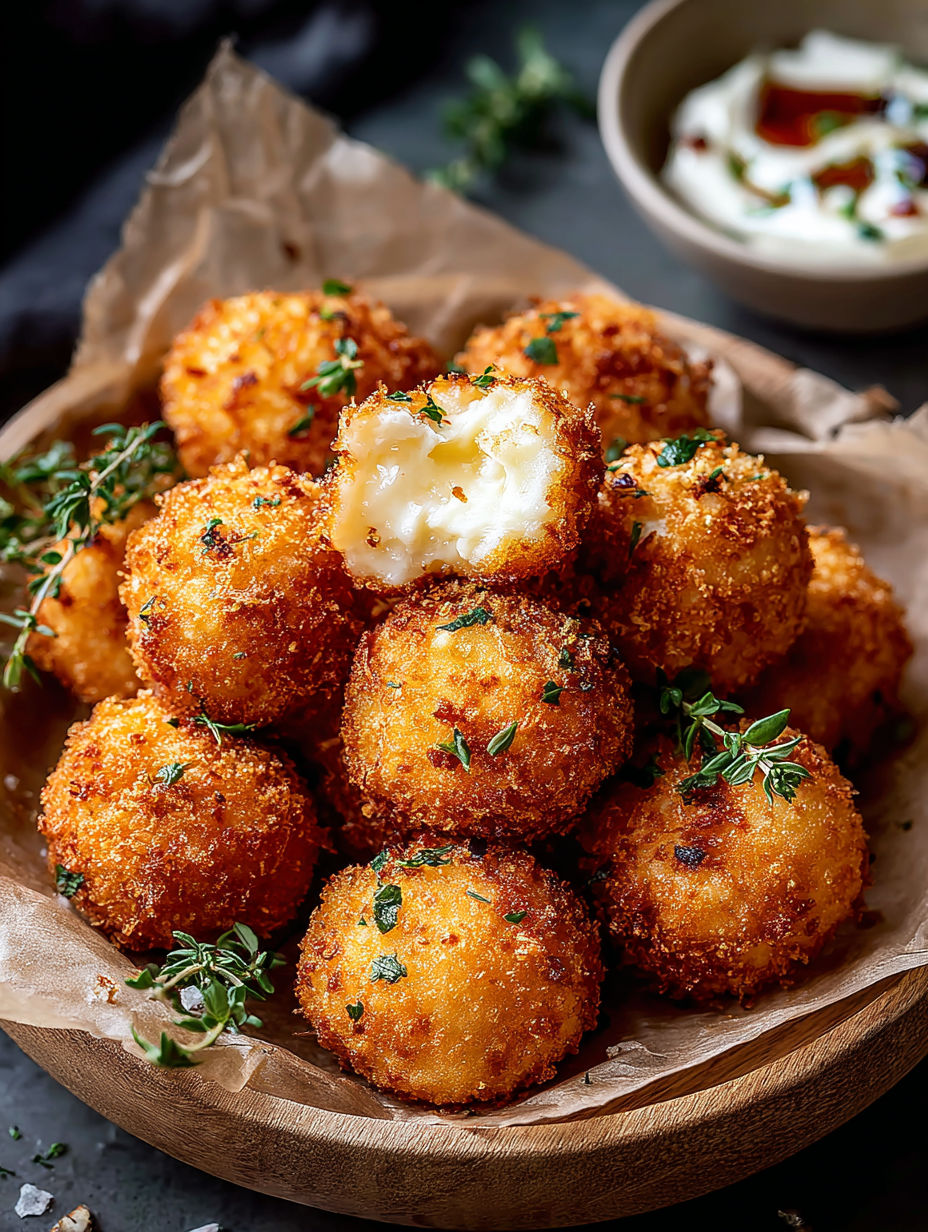 A bowl of crispy fried goat cheese balls.