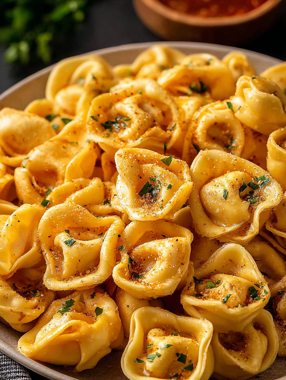 A bowl of cheese tortellini party snacks.