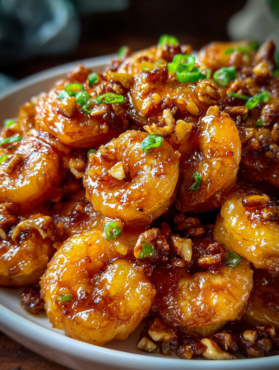 A plate of honey walnut shrimp.