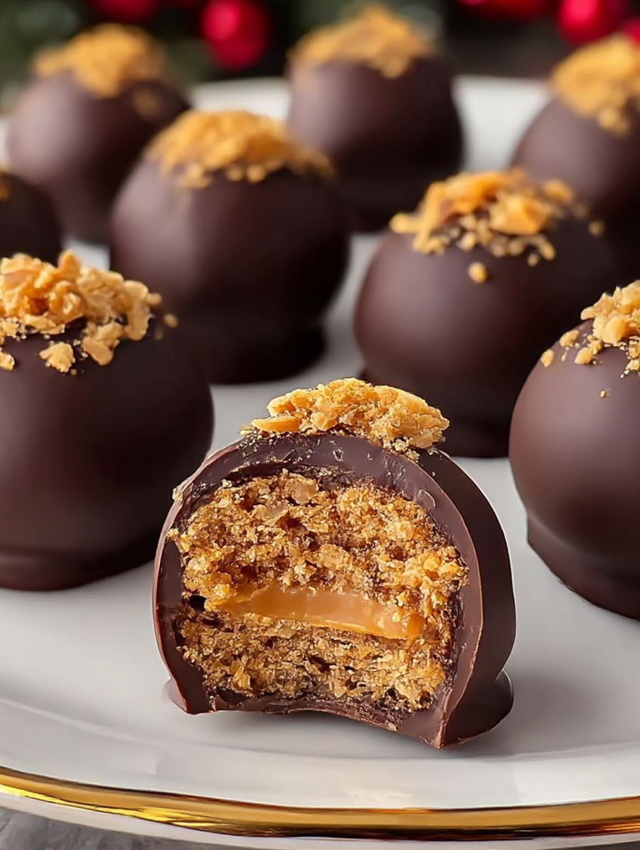 A close up of a Butterfinger truffle.