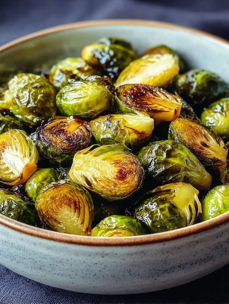 A bowl of cooked Brussels sprouts.