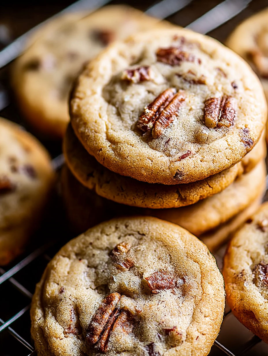 A stack of pecan cookies.