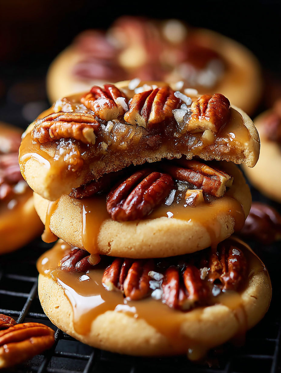 A stack of pecan pie cookies.