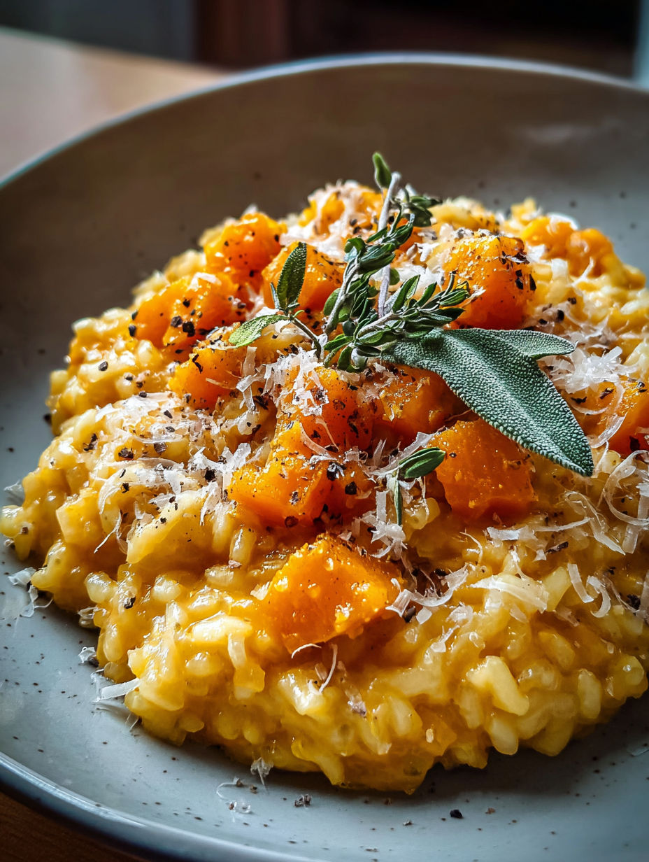 A creamy roasted butternut squash risotto.