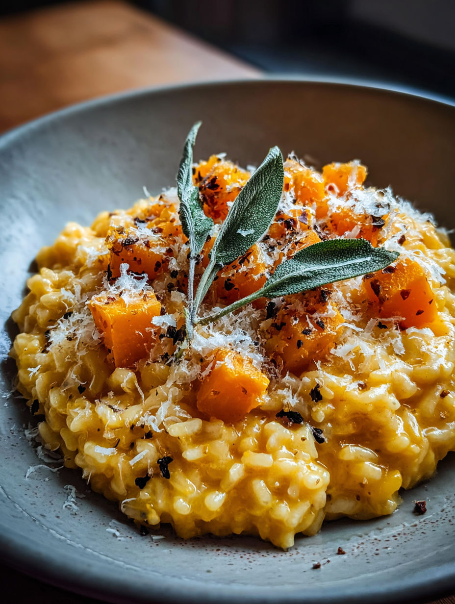 A creamy roasted butternut squash risotto.