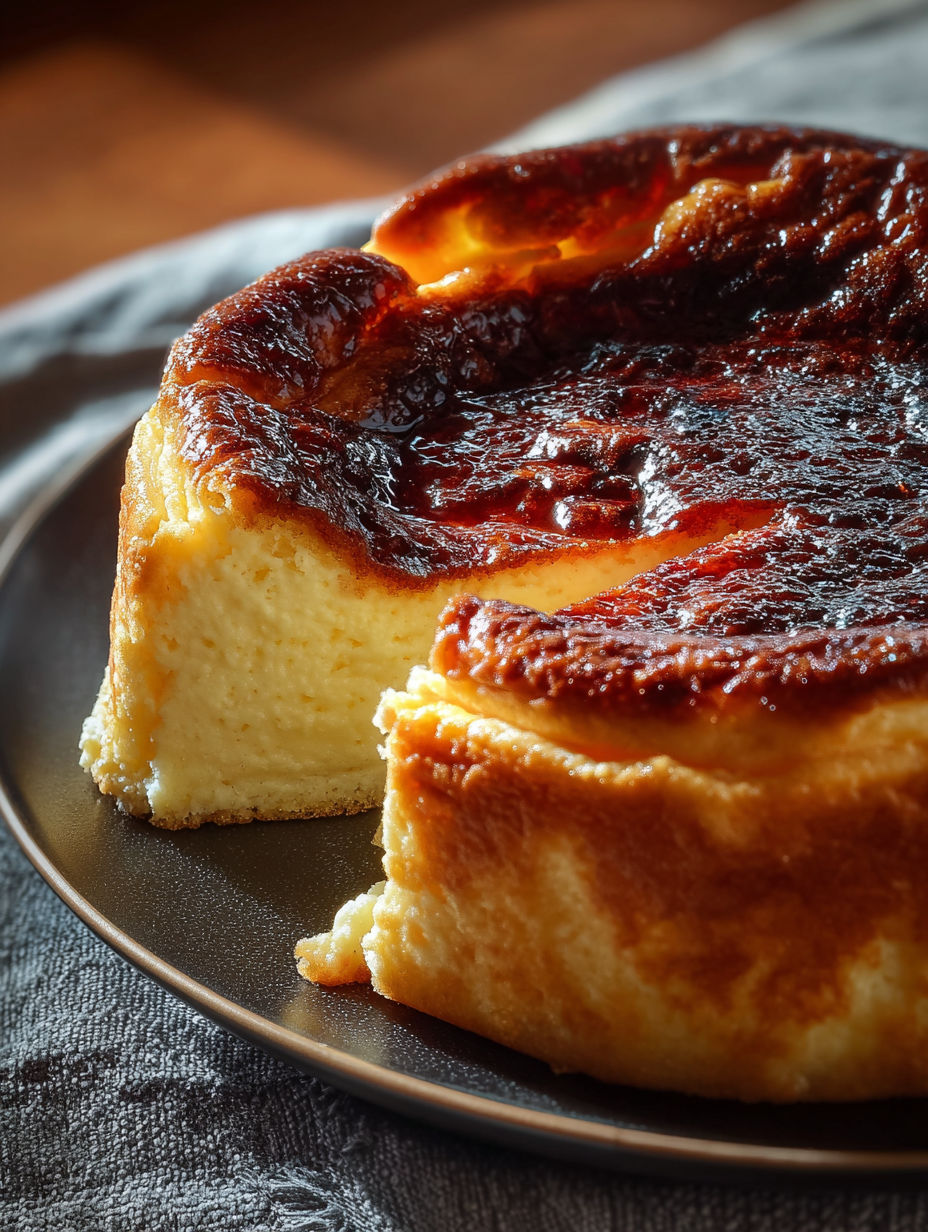 A slice of burnt Basque cheesecake.