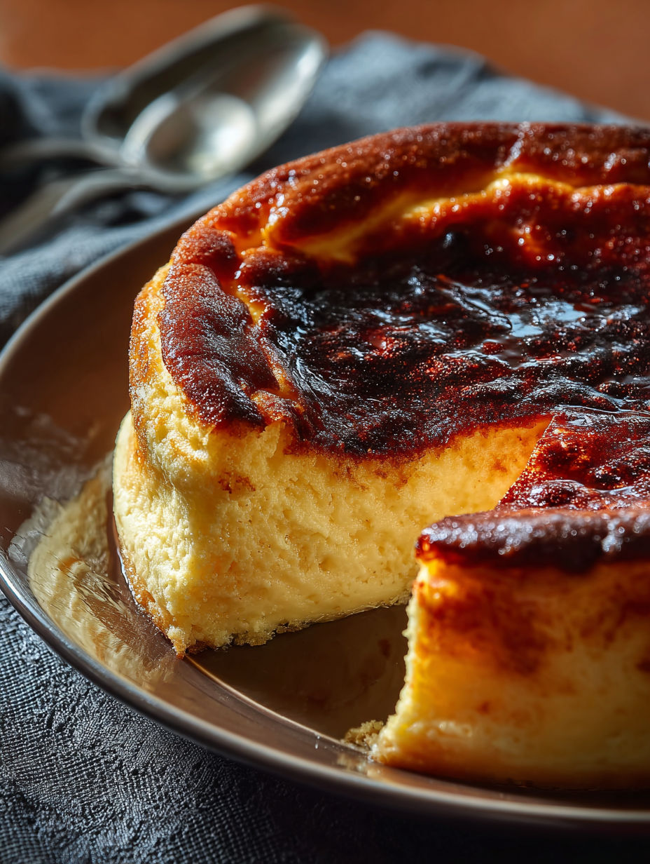 A slice of burnt Basque cheesecake.