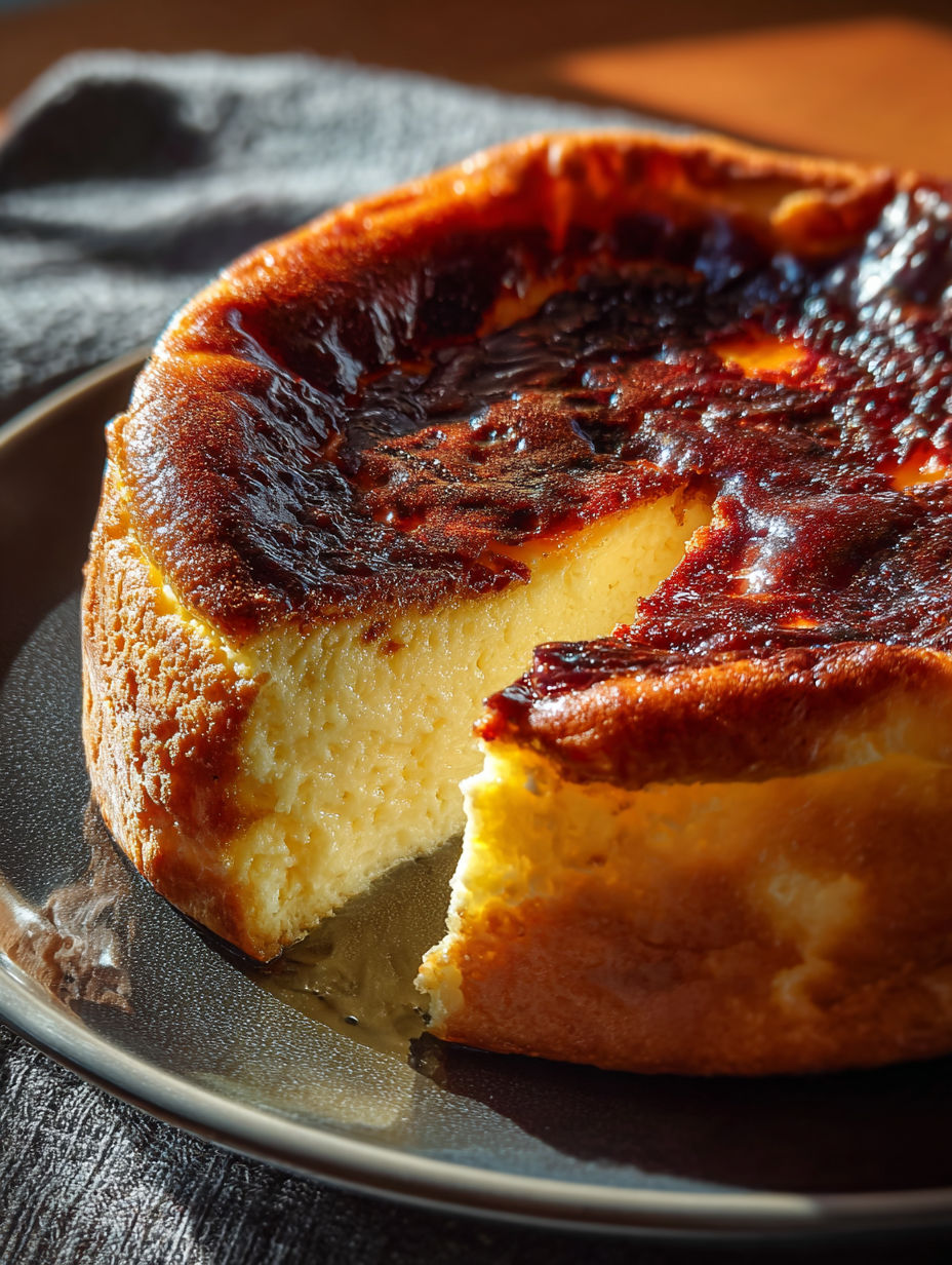 A slice of burnt Basque cheesecake.