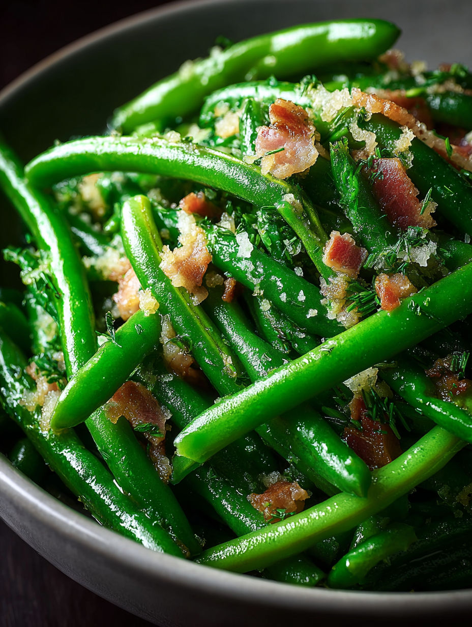 Green beans with bacon and cheese.