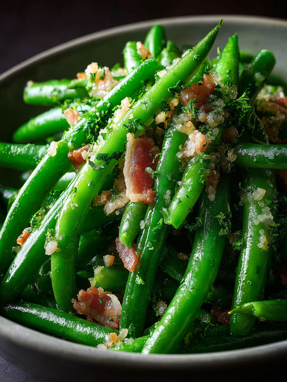 Green beans with bacon and seasoning.
