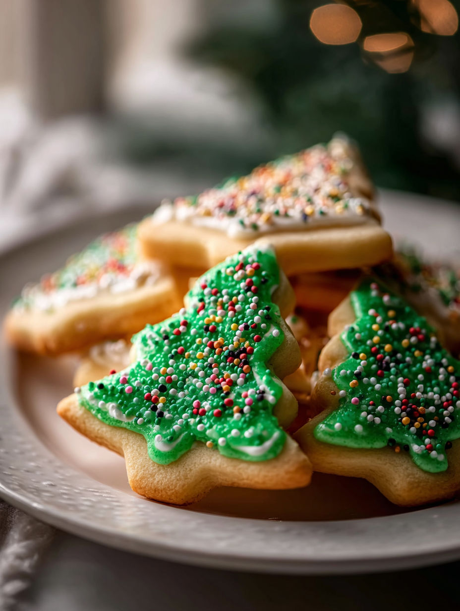 A plate of Christmas tree cookies.